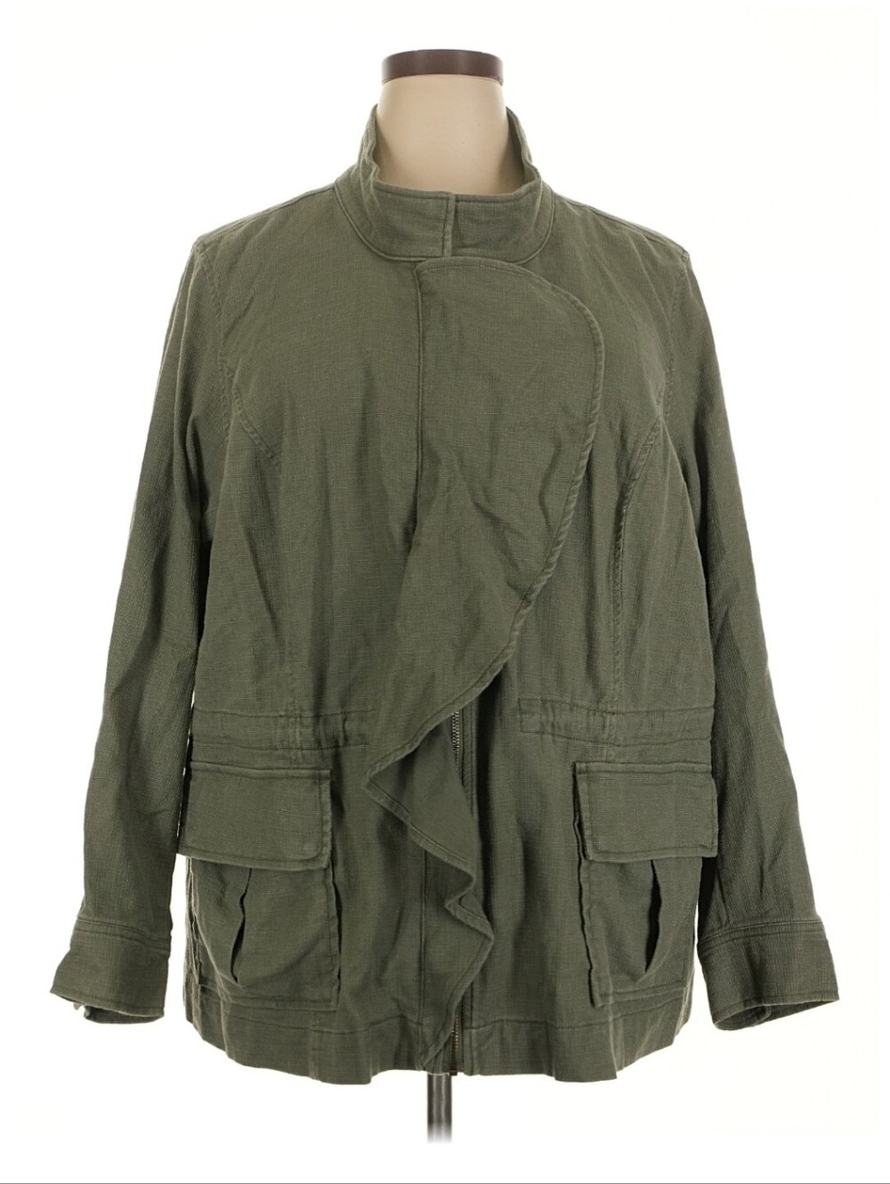 Lane Bryant NWT Plus Size 22/24 Olive Utility Jacket Ruffle Front Lightweight